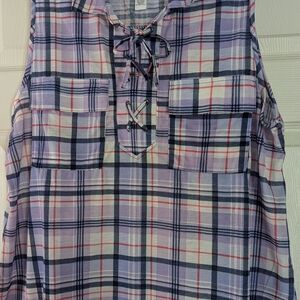 New York Laundry Plaid Sleeveless Top with Lace-Up Detail